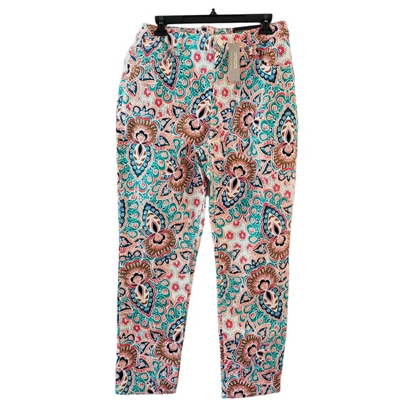 Chico's Bombay Medallion Pant Size M/10 Pink Multi Slimming Girlfriend Ankle NWT - Picture 4 of 9